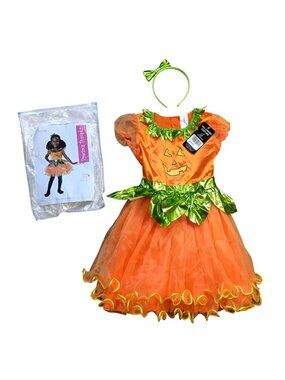 Seasons Precious Pumpkin Costume Girls Small (4-6) Halloween Orange Green NEW